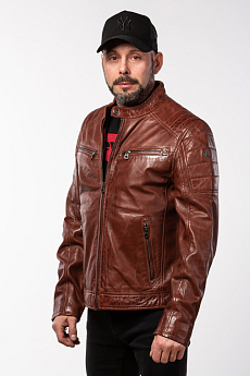 Hnědá pánská kožená bunda GBDERRY