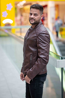 Kaštanově hnědá pánská kožená bunda GMChard