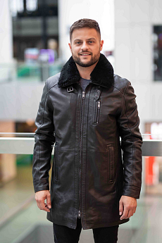 Pánský černý kožený kabát DMRevilio 