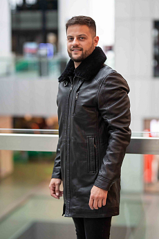 Pánský černý kožený kabát DMRevilio 