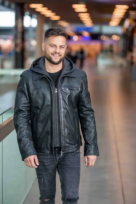 Kožená panská antracitová bunda