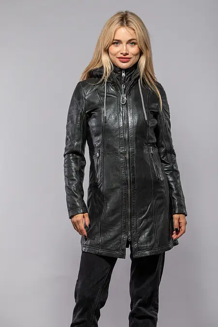 Dámský zelený kožený kabát