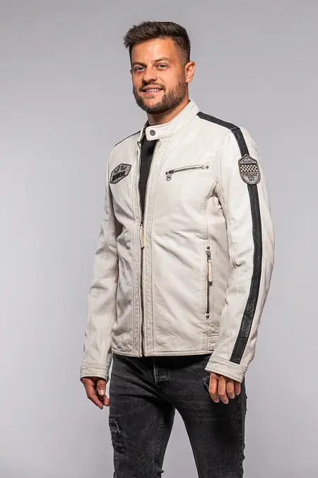 Pánská kožená bílá bunda 