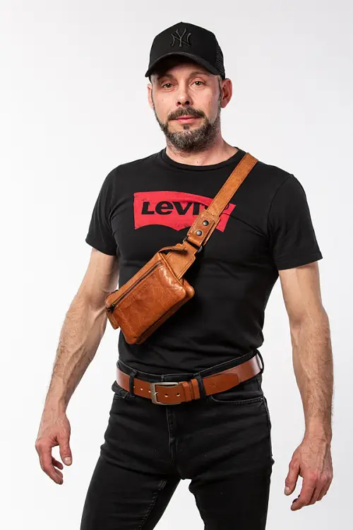 Pánský kožený camel opasek 40mm