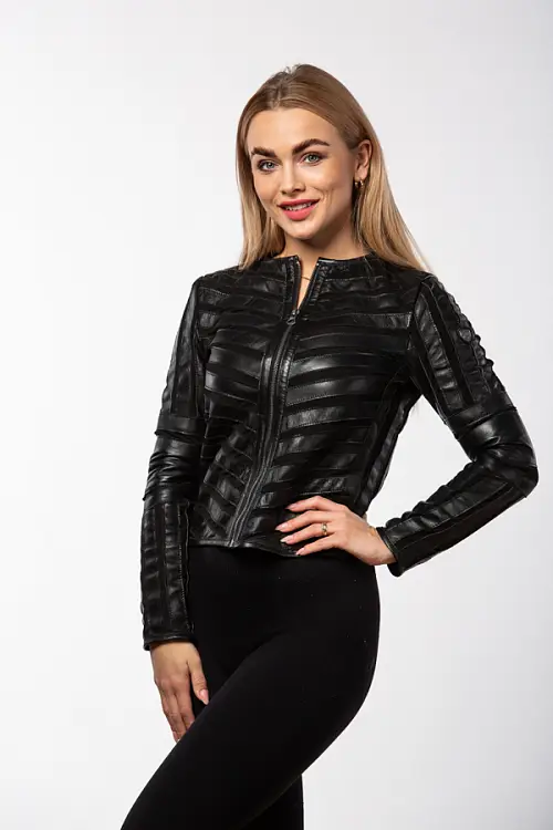 Černá dámská letní kožená bunda MWTSURI DB