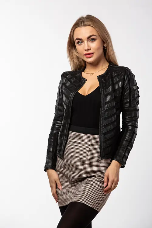 Černá dámská letní kožená bunda MWTSURI DB