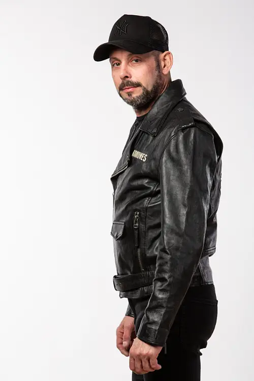 Pánský černý kožený křivák Ramones 2