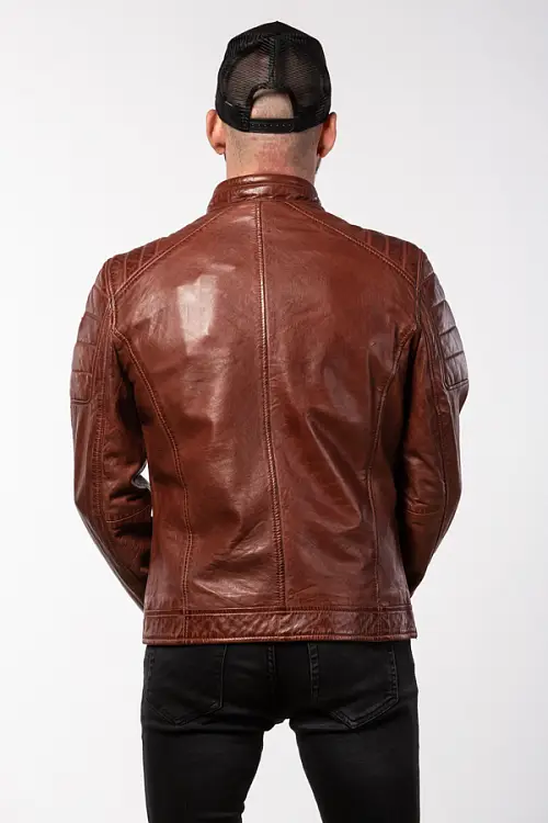 Pánská kožená bunda GBDERRY v barvě koňakové.