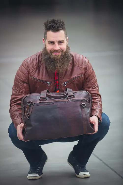 Pánská kožená bunda GBDERRY v barvě koňakové.