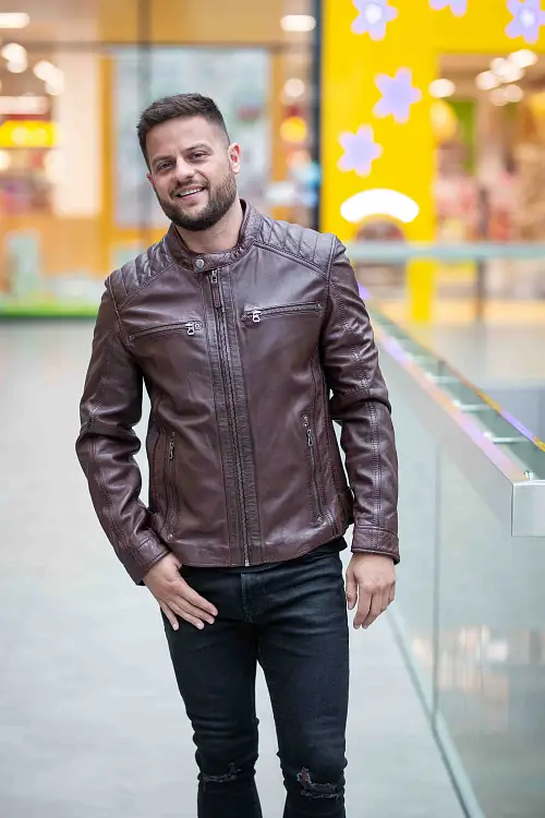 Kaštanově hnědá pánská kožená bunda GMChard