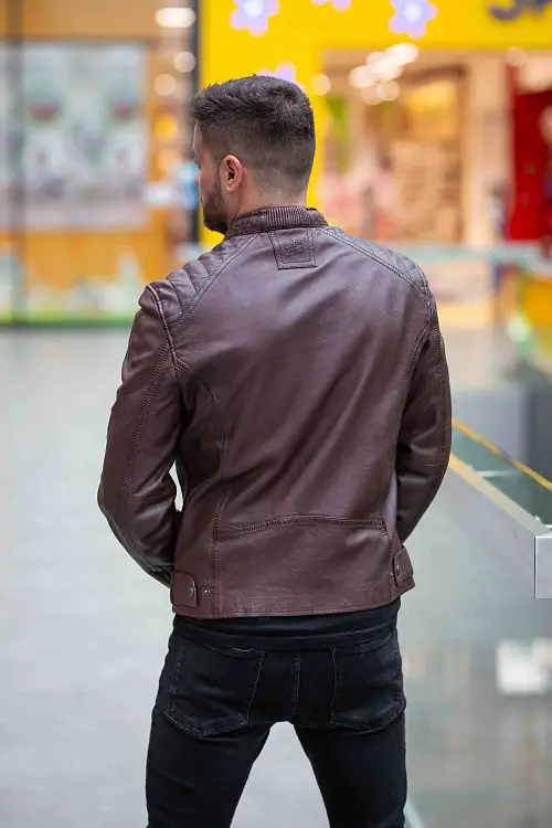 Kaštanově hnědá pánská kožená bunda GMChard