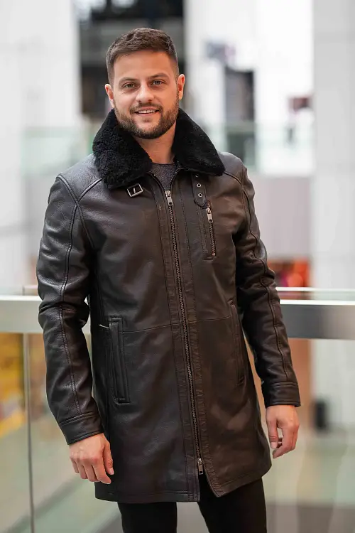 Pánský černý kožený kabát DMRevilio 