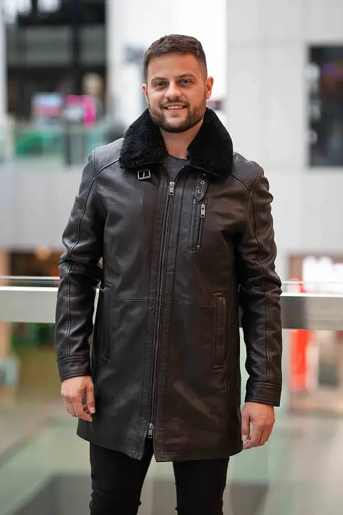 Pánský černý kožený kabát DMRevilio 