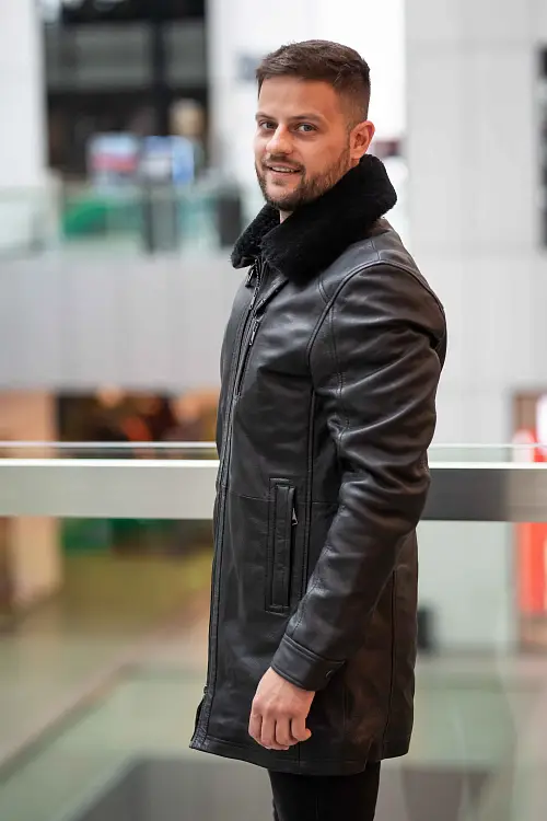 Pánský černý kožený kabát DMRevilio 