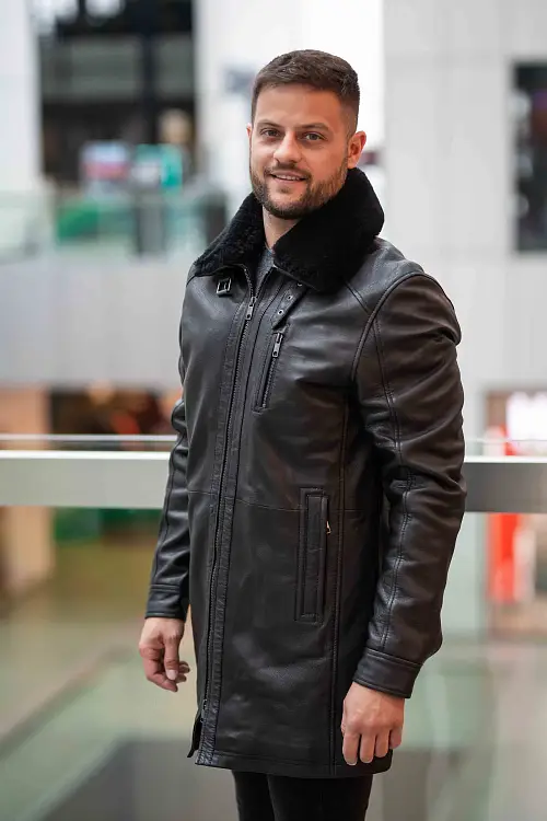 Pánský černý kožený kabát DMRevilio 