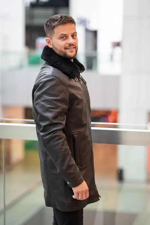 Pánský černý kožený kabát DMRevilio 