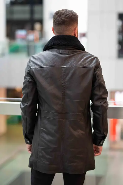 Pánský černý kožený kabát DMRevilio 