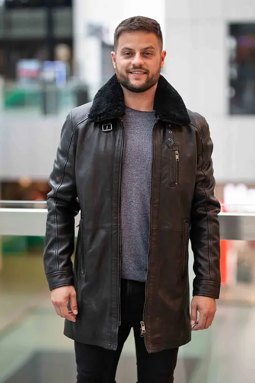 Pánský černý kožený kabát DMRevilio 