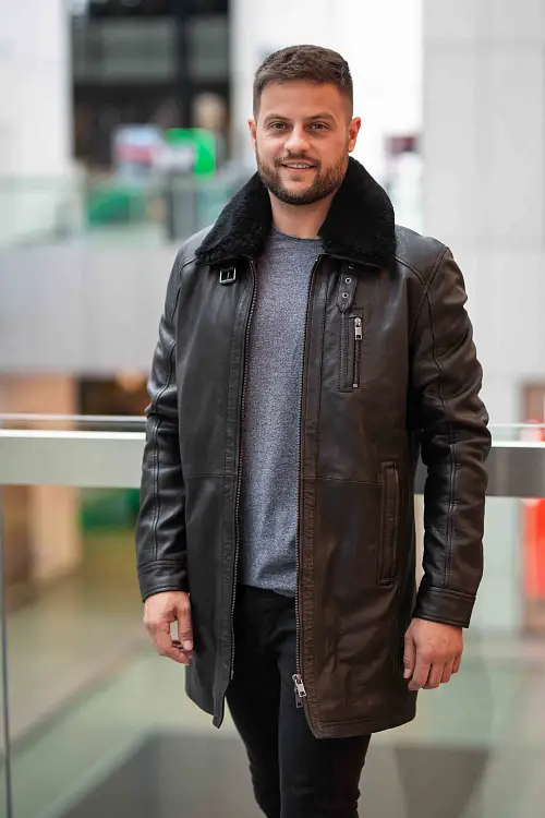 Pánský černý kožený kabát DMRevilio 