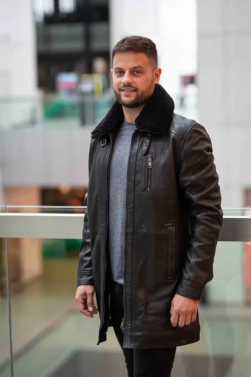Pánský černý kožený kabát DMRevilio 