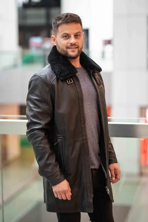 Pánský černý kožený kabát DMRevilio 