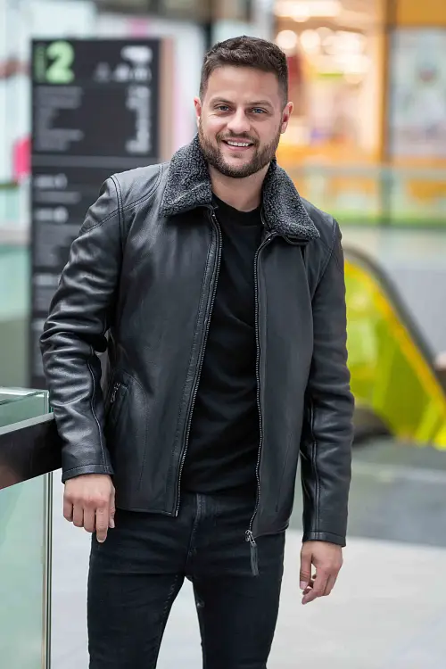 ČERNÁ PÁNSKÁ KOŽENÁ BUNDA GMGROVER S KOŽEŠINOVÝM LÍMCEM