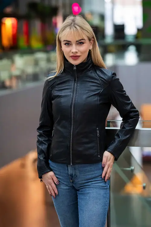 Černá kožená bunda s límcem GWEleen