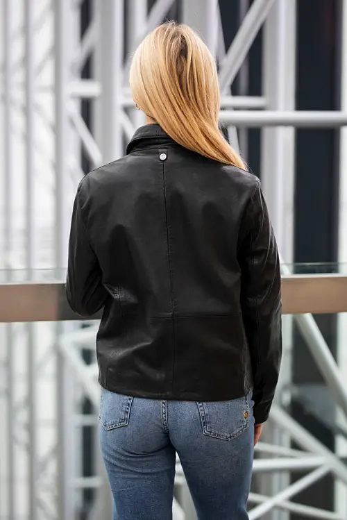 Krátká kožená bunda s límcem GWElfi Black