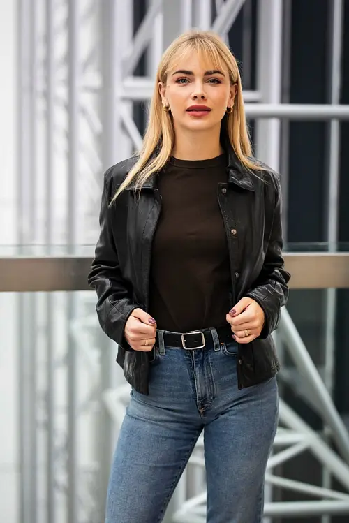 Krátká kožená bunda s límcem GWElfi Black