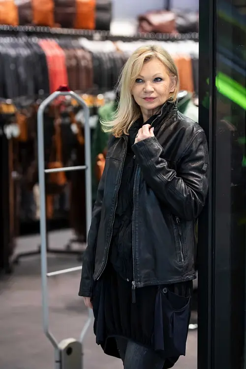 Dámská prodloužená kožená bunda GWYarike CF Black