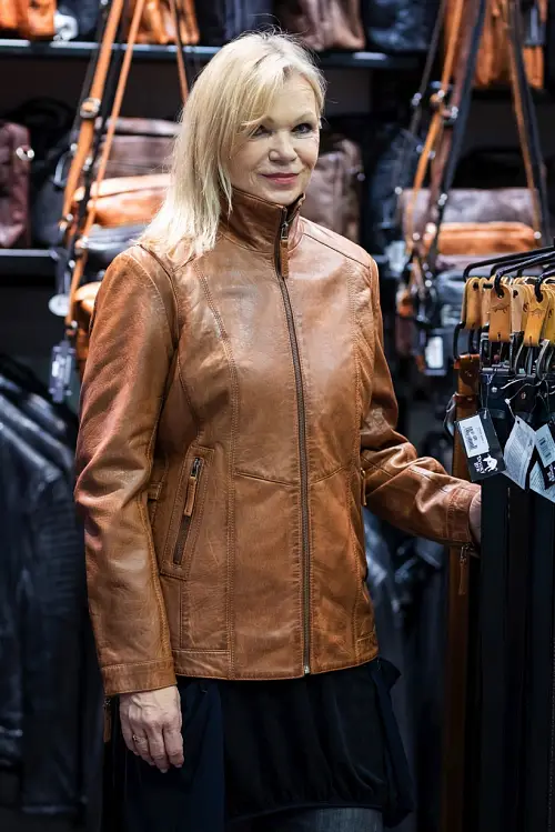 Dámská prodloužená kožená bunda GWYarike CF DB Cognac