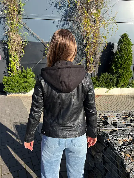 Černá kožená bunda s kapucí GWAlice DB