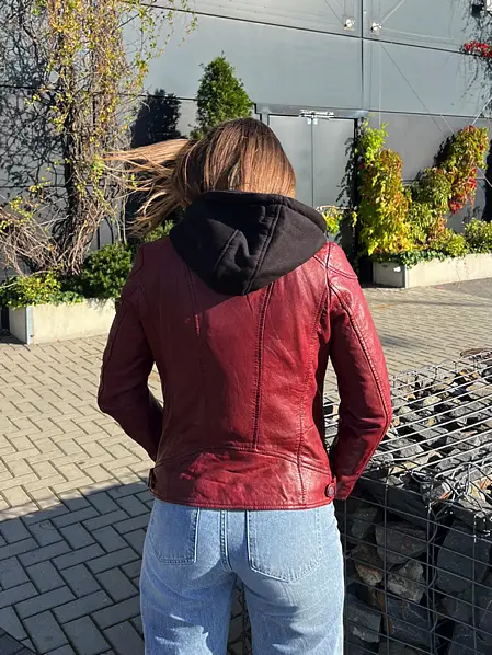 Červená kožená bunda s kapucí GWAlice DB