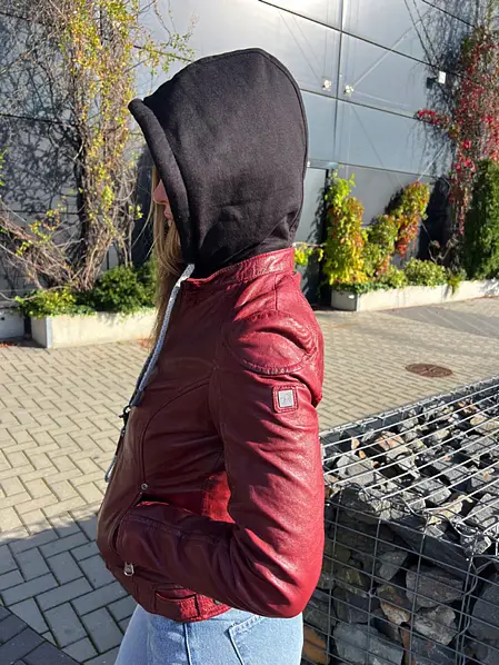 Červená kožená bunda s kapucí GWAlice DB