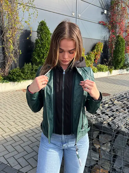 Zelená kožená bunda s kapucí GWAlice DB