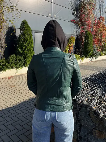 Zelená kožená bunda s kapucí GWAlice DB