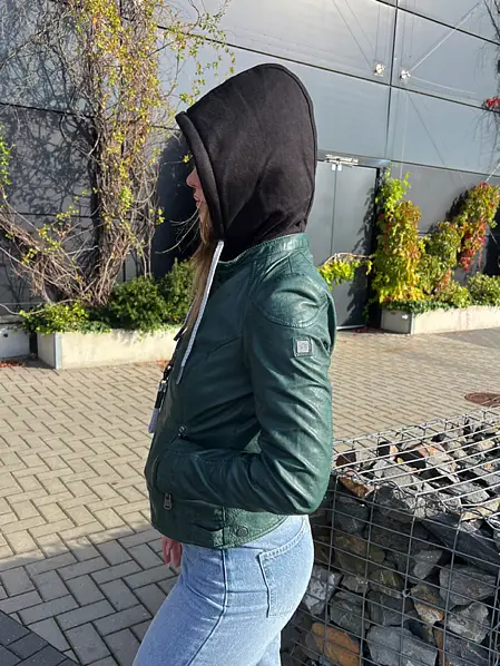 Zelená kožená bunda s kapucí GWAlice DB