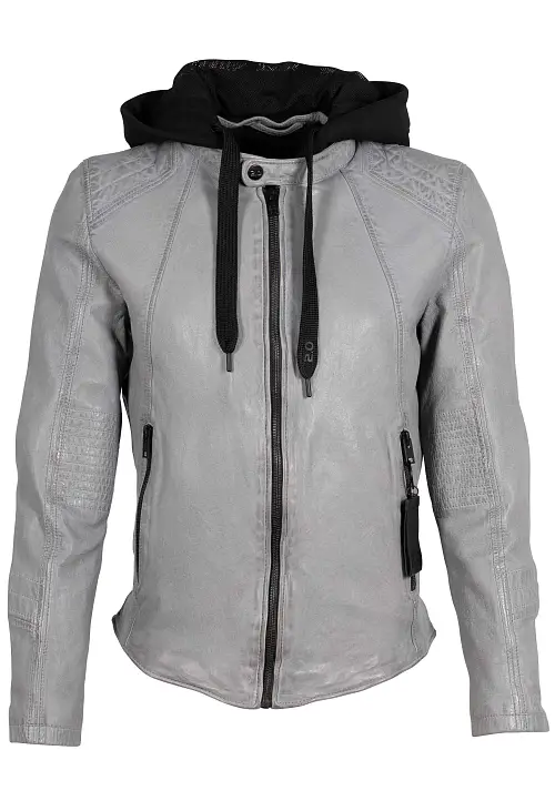 Pánská šedá kožená bunda s kapucí 2Mjilas