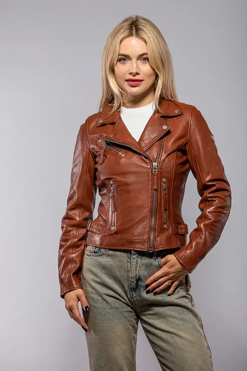 Dámský hnědý kožený křivák