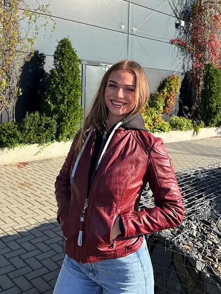 Červená kožená bunda s kapucí GWAlice DB