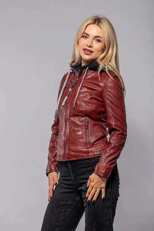 Červená kožená bunda s kapucí GWAlice DB