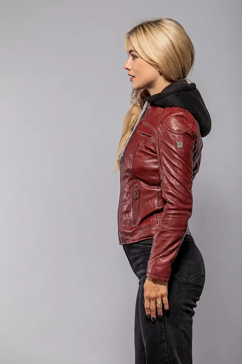 Červená kožená bunda s kapucí GWAlice DB