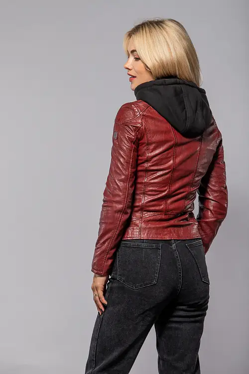 Červená kožená bunda s kapucí GWAlice DB