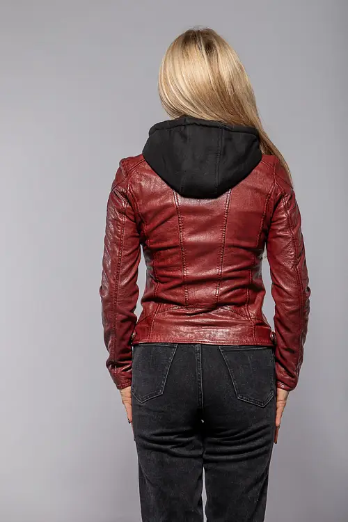 Červená kožená bunda s kapucí GWAlice DB