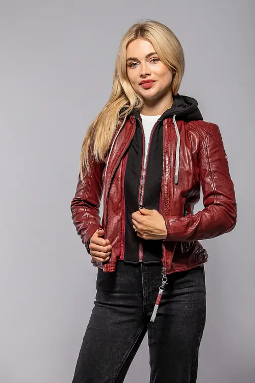 Červená kožená bunda s kapucí GWAlice DB