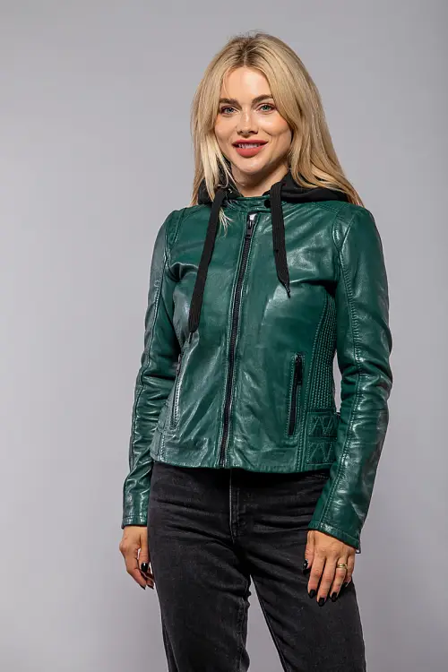 Zelená kožená bunda s kapucí G2WAlya