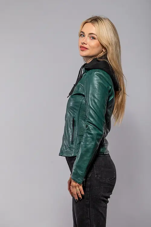 Zelená kožená bunda s kapucí G2WAlya