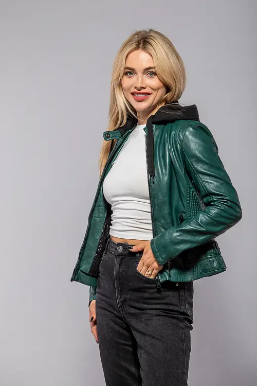 Zelená kožená bunda s kapucí G2WAlya