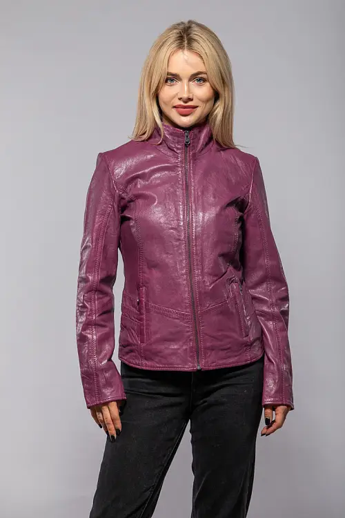 Růžová kožená bunda s límcem GWWany