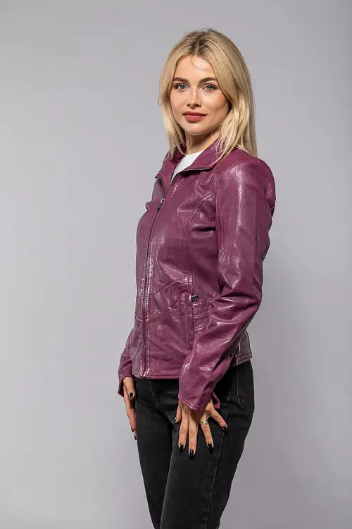 Růžová kožená bunda s límcem GWWany